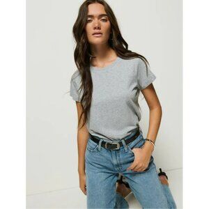 NEW Nation Goldie Boxy Crew Neck Tee Shirt Heathered Gray Organic Pima Cotton